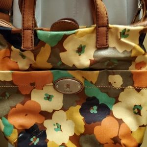 Fossil Key-Per Retro Pattern Coated Canvas Crossbody Purse